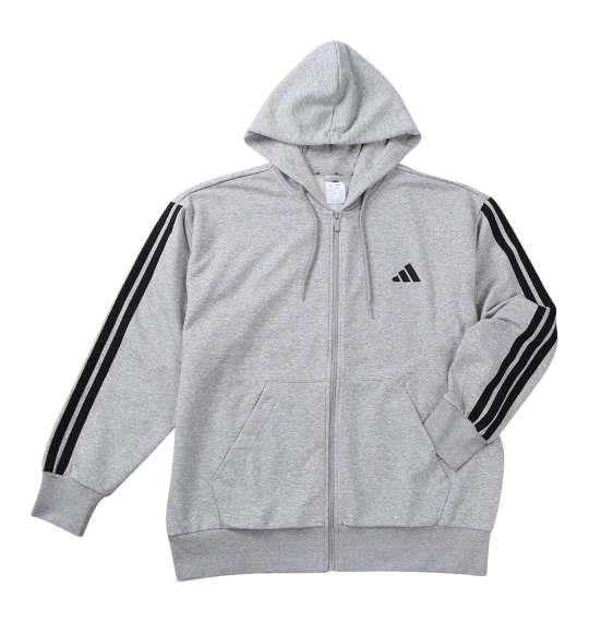 大きいサイズ メンズ adidas ESS 3ST スウェット フルジップ パーカー ミディアムグレーヘザー 1248-5100-1 3XL 4XL 5XL