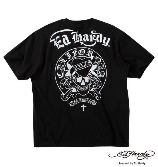 【max8】大きいサイズ メンズ Ed Hardy 天竺 プリント ポケット付 半袖 Tシャツ ブラック×シルバー 1278-5295-1 3L 4L 5L 6L 8L