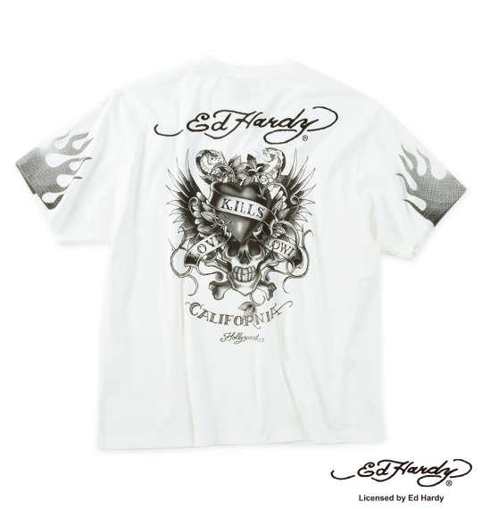 大きいサイズ メンズ Ed Hardy 天竺 刺繍&プリント 半袖 Tシャツ オフホワイト 1278-5296-1 3L 4L 5L 6L