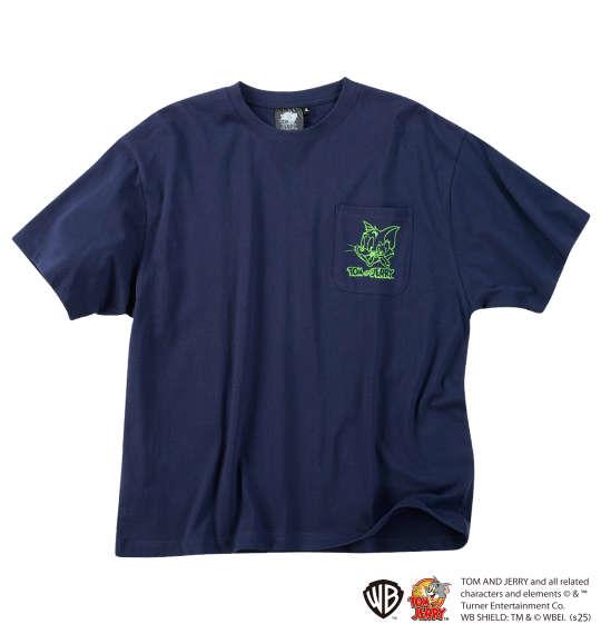 【max8】大きいサイズ メンズ TOM and JERRY 天竺 プリント ポケット付 半袖 Tシャツ ネイビー 1278-5541-1 3L 4L 5L 6L 8L