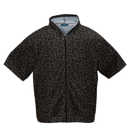 【max8】大きいサイズ メンズ COLLINS メッシュヒョウ柄 半袖 フルジップ パーカー + 半袖 Tシャツ チャコール×ブラック 1258-5231-2 3L 4L 5L 6L 8L