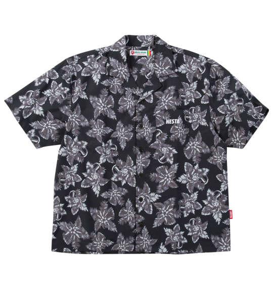 【max8】大きいサイズ メンズ NESTA BRAND ボタニカル柄 オープンカラー 半袖 シャツ ブラック 1277-5216-2 3L 4L 5L 6L 8L