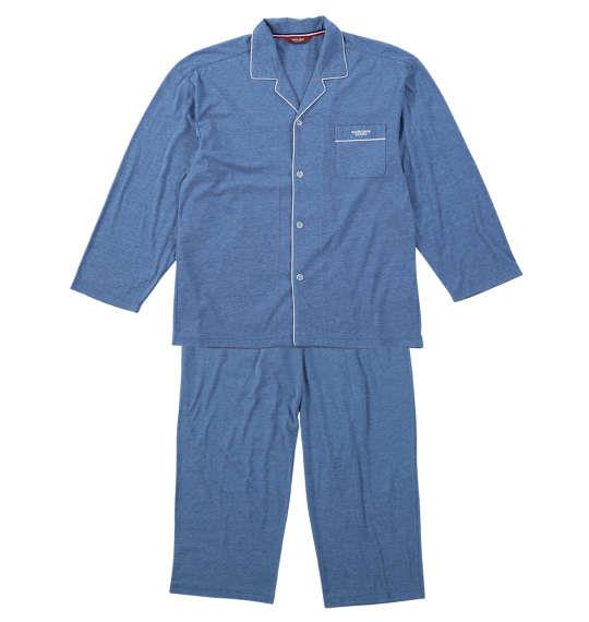 【max8】大きいサイズ メンズ marie claire homme さらテック 杢天竺 長袖 パジャマ ブルー 1279-5200-2 3L 4L 5L 6L 8L