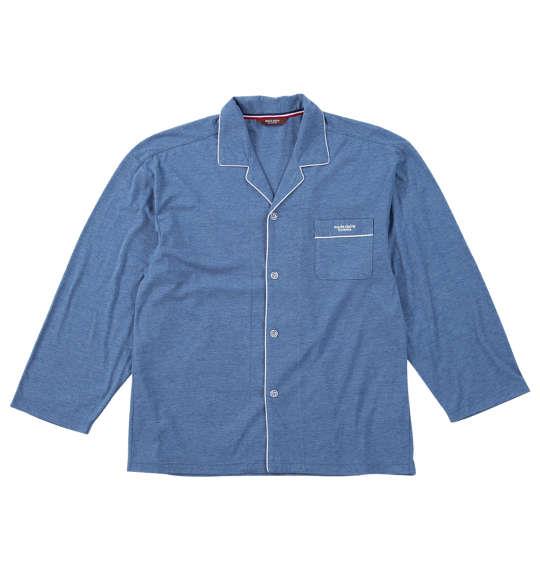 【max8】大きいサイズ メンズ marie claire homme さらテック 杢天竺 長袖 パジャマ ブルー 1279-5200-2 3L 4L 5L 6L 8L