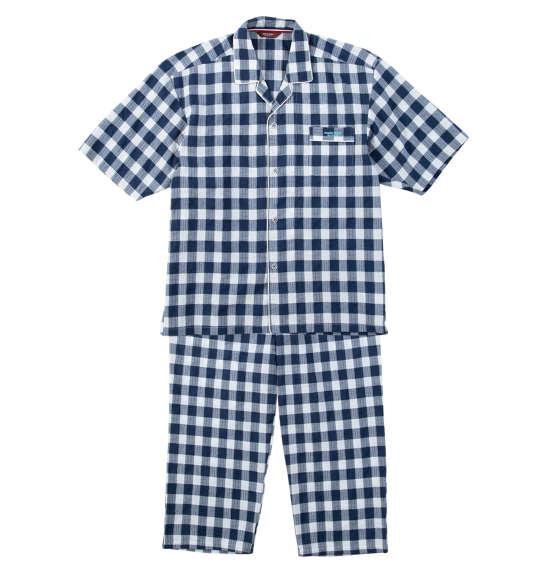 【max8】大きいサイズ メンズ marie claire homme さらテック サッカーチェック 半袖 パジャマ ネイビー 1279-5201-1 3L 4L 5L 6L 8L