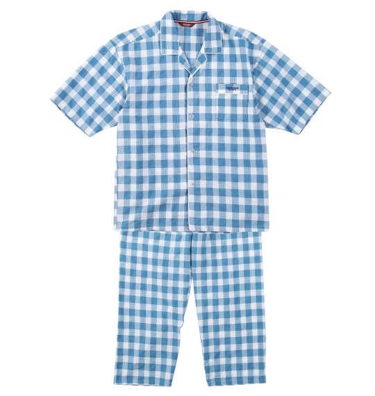 【max8】大きいサイズ メンズ marie claire homme さらテック サッカーチェック 半袖 パジャマ ブルー 1279-5201-2 3L 4L 5L 6L 8L