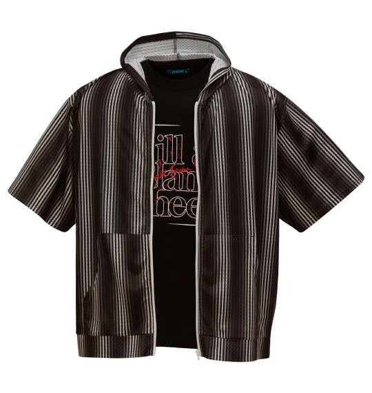 【max8】大きいサイズ メンズ COLLINS メッシュグラデストライプ柄 半袖 フルジップ パーカー + 半袖 Tシャツ ブラック×ブラック 1258-5232-2 3L 4L 5L 6L 8L