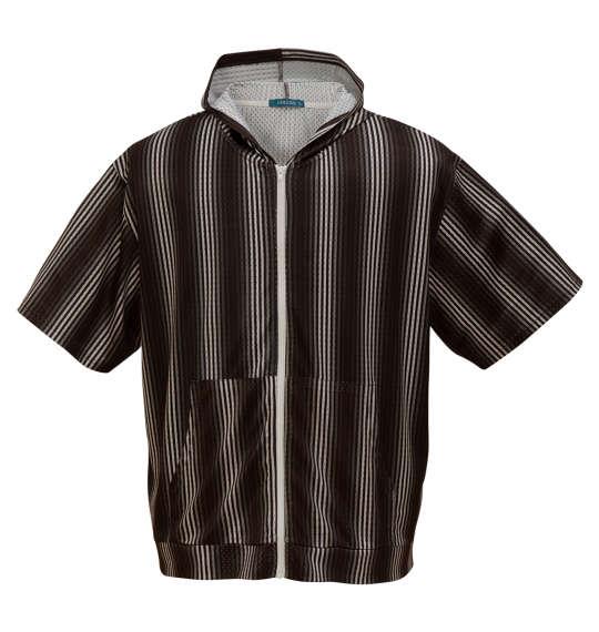 【max8】大きいサイズ メンズ COLLINS メッシュグラデストライプ柄 半袖 フルジップ パーカー + 半袖 Tシャツ ブラック×ブラック 1258-5232-2 3L 4L 5L 6L 8L