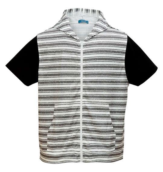 【max8】大きいサイズ メンズ COLLINS メッシュラフボーダー柄 ノースリーブ フルジップ パーカー + 半袖 Tシャツ ブラウングレー×ブラック 1258-5233-2 3L 4L 5L 6L 8L