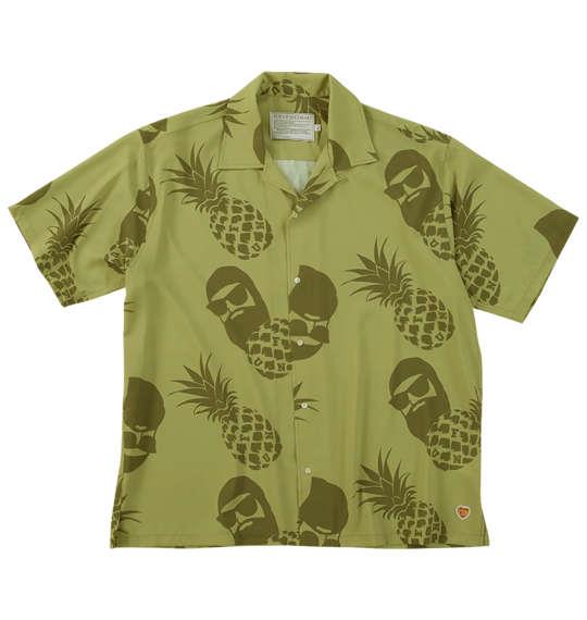 【max8】大きいサイズ メンズ FUN for modemdesign PINEAPPLE OJI柄 半袖 アロハ シャツ ベージュ×オリーブ 1277-5275-1 3L 4L 5L 6L 8L