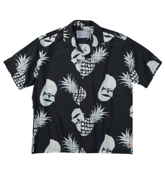 【max8】大きいサイズ メンズ FUN for modemdesign PINEAPPLE OJI柄 半袖 アロハ シャツ ブラック×ホワイト 1277-5275-2 3L 4L 5L 6L 8L
