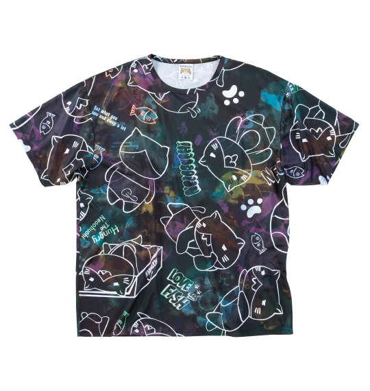 大きいサイズ メンズ NECOBUCHI-SAN DRY ハニカムメッシュ 昇華総柄 半袖 Tシャツ ブラック 1258-5227-2 3L 4L 5L 6L 8L