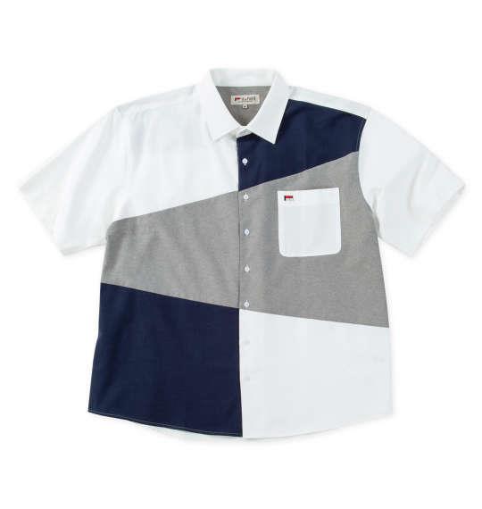 大きいサイズ メンズ H by FIGER CVCオックス斜め切替 半袖 シャツ ホワイト 1267-5201-1 3L 4L 5L 6L 8L