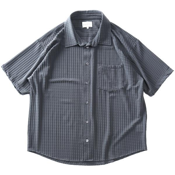 大きいサイズ メンズ PLEGGI プレッジ ナイロン混 エンボス ボーダー シャツ 接触冷感 ストレッチ イージーケア 春夏新作 65-45192-2