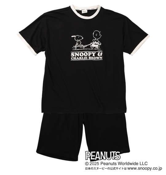 【max8】大きいサイズ メンズ PEANUTS 天竺リンガー 半袖 Tシャツ + ハーフパンツ ブラック 1279-5211-2 3L 4L 5L 6L 8L