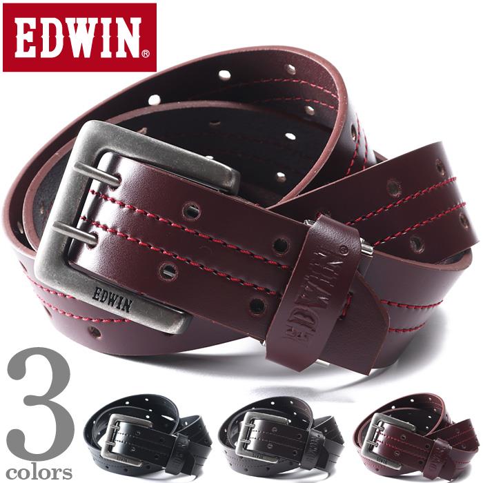 大きいサイズ メンズ EDWIN エドウィン ダブルピンパンチング ステッチ レザー ベルト ロングサイズ 春夏新作 0111245