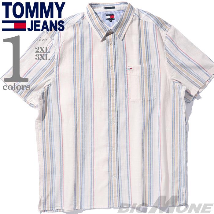 大きいサイズ メンズ TOMMY JEANS トミージーンズ 半袖 ストライプ柄 シャツ USA直輸入 dm0dm21302