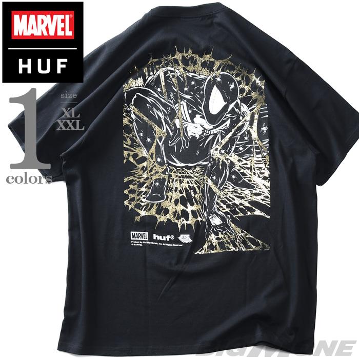 大きいサイズ メンズ HUF ハフ ｘ MARVEL マーベル スパイダーマン 半袖 Tシャツ SPIDER-MAN ARACHKNIGHT GOLD TEE USA直輸入 ts02728