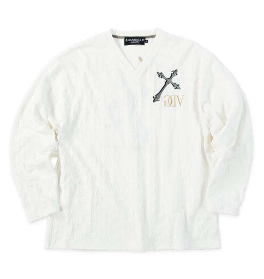 大きいサイズ メンズ GLADIATE 刺繍ブロックジャガード 長袖 Vネック Tシャツ ホワイト 1258-5330-1 3L 4L 5L 6L