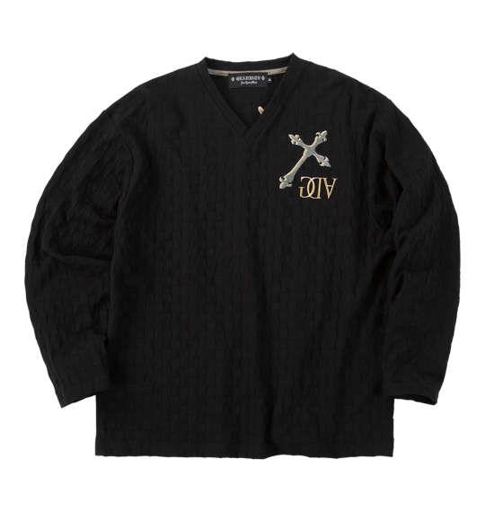 大きいサイズ メンズ GLADIATE 刺繍ブロックジャガード 長袖 Vネック Tシャツ ブラック 1258-5330-2 3L 4L 5L 6L