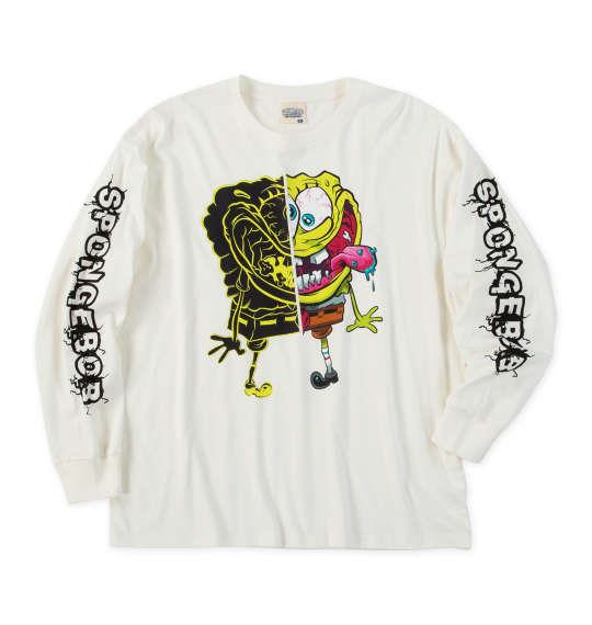 大きいサイズ メンズ SPONGEBOB 天竺プリント 長袖 Tシャツ オフホワイト 1278-5625-1 3L 4L 5L 6L