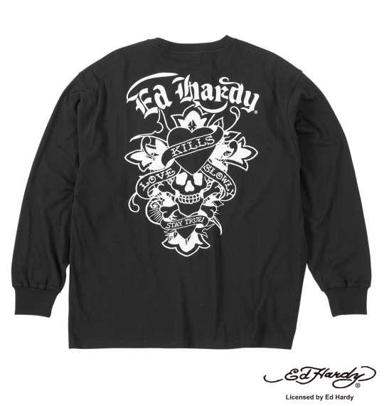大きいサイズ メンズ Ed Hardy 天竺プリント 長袖 Tシャツ ブラック×シルバー 1278-5635-1 3L 4L 5L 6L
