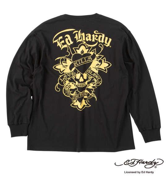 大きいサイズ メンズ Ed Hardy 天竺プリント 長袖 Tシャツ ブラック×ゴールド 1278-5635-2 3L 4L 5L 6L