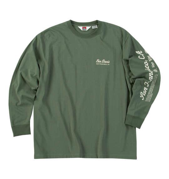 大きいサイズ メンズ BEN DAVIS スポンサードプリント 長袖 Tシャツ グリーングレー 1278-5610-1 3L 4L 5L 6L