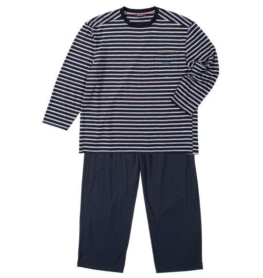 大きいサイズ メンズ marie claire homme 天竺 ボーダー Tシャツ セット ネイビー 1279-5312-2 3L 4L 5L 6L 8L
