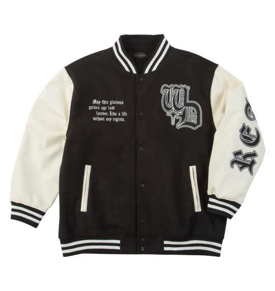 大きいサイズ メンズ in the attic 身頃フェイクメルトン袖PU スタジアム ジャンパー ブラック×クリーム 1253-5330-1 3L 4L 5L 6L