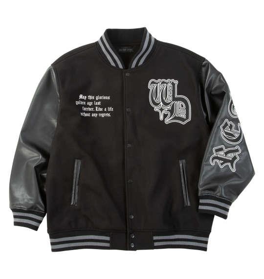 大きいサイズ メンズ in the attic 身頃フェイクメルトン袖PU スタジアム ジャンパー ブラック×ブラック 1253-5330-2 3L 4L 5L 6L