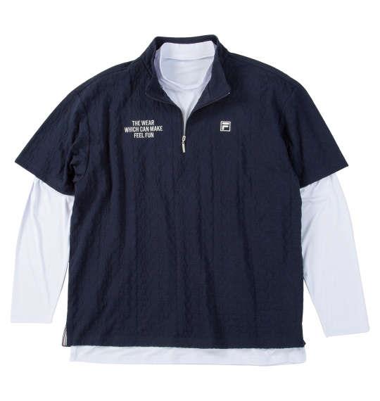 大きいサイズ メンズ FILA GOLF 3Dジャガード 半袖 シャツ インナーセット ネイビー×ホワイト 1278-5300-2 3L 4L 5L 6L