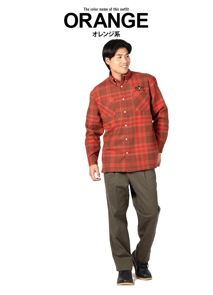 【fd1029】大きいサイズ メンズ BH ビィエイチ フランネルチェック ボタンダウン シャツ 秋冬新作 bh-sh250410 【t2503】