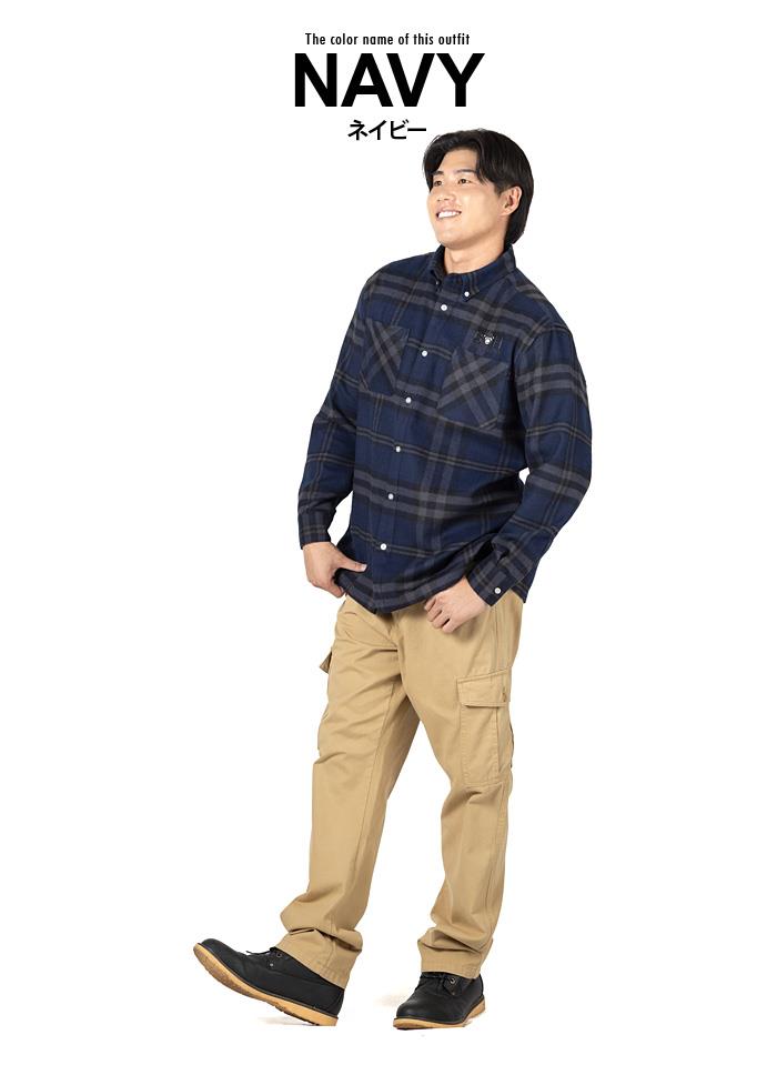 【fd1029】大きいサイズ メンズ BH ビィエイチ フランネルチェック ボタンダウン シャツ 秋冬新作 bh-sh250410 【t2503】