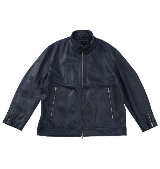 大きいサイズ メンズ TETE HOMME スタンドカラー レザー ブルゾン ネイビー 1273-5357-3 3L 4L 5L 6L