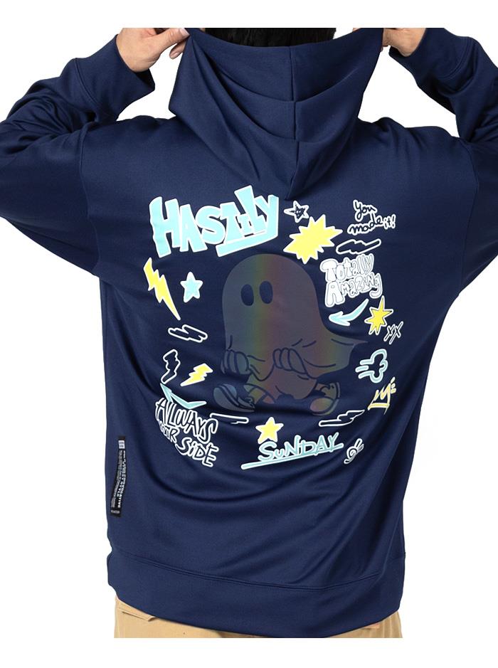 大きいサイズ メンズ UNMOMENT アンモーメント ストレッチ ダンボール おばけホログラムプリント トレーナー 秋冬新作 12537006 【t2503】