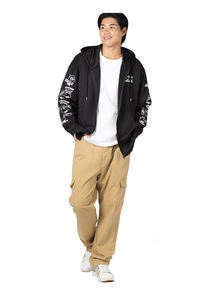 大きいサイズ メンズ UNMOMENT アンモーメント ストレッチ ダンボール おばけ発砲プリント フルジップ パーカー 秋冬新作 12537008 【t2503】