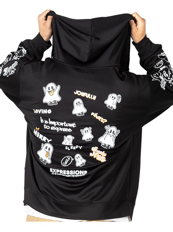 大きいサイズ メンズ UNMOMENT アンモーメント ストレッチ ダンボール おばけ発砲プリント フルジップ パーカー 秋冬新作 12537008 【t2503】