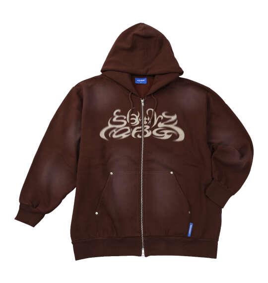 大きいサイズ メンズ SEQUENZ パウダースプレーブリーチ加工 フルジップ パーカー ブラウン 1258-5385-1 3L 4L 5L 6L