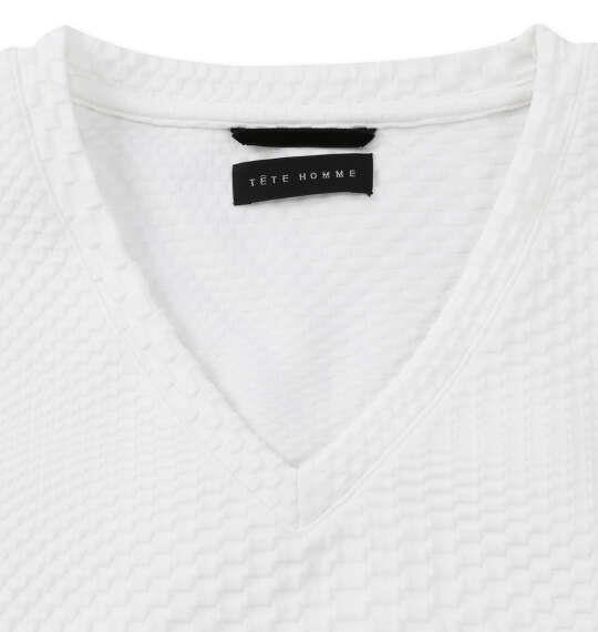 大きいサイズ メンズ TETE HOMME ブリスター ジャガード Vネック 長袖 Tシャツ ホワイト 1278-5645-1 3L 4L 5L 6L