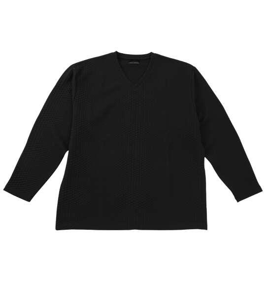 大きいサイズ メンズ TETE HOMME ブリスター ジャガード Vネック 長袖 Tシャツ ブラック 1278-5645-2 3L 4L 5L 6L