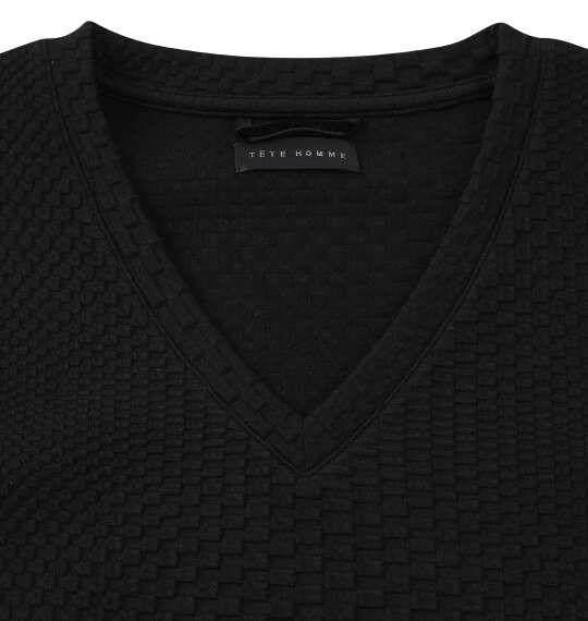 大きいサイズ メンズ TETE HOMME ブリスター ジャガード Vネック 長袖 Tシャツ ブラック 1278-5645-2 3L 4L 5L 6L