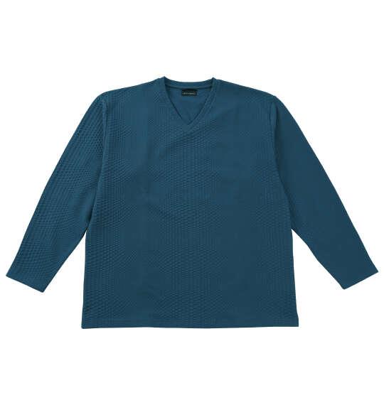 大きいサイズ メンズ TETE HOMME ブリスター ジャガード Vネック 長袖 Tシャツ ターコイズ 1278-5645-3 3L 4L 5L 6L