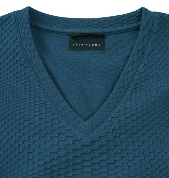大きいサイズ メンズ TETE HOMME ブリスター ジャガード Vネック 長袖 Tシャツ ターコイズ 1278-5645-3 3L 4L 5L 6L