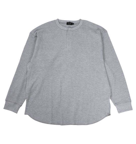 大きいサイズ メンズ EL.FO 無地ワッフル編み ヘンリーネック 長袖 Tシャツ ライトグレー 1278-5680-1 3L 4L 5L 6L