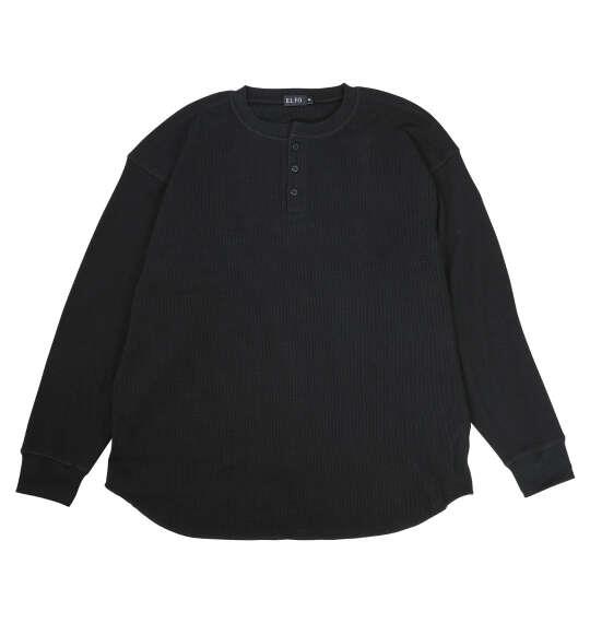 大きいサイズ メンズ EL.FO 無地ワッフル編み ヘンリーネック 長袖 Tシャツ ブラック 1278-5680-2 3L 4L 5L 6L