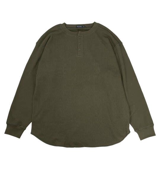 大きいサイズ メンズ EL.FO 無地ワッフル編み ヘンリーネック 長袖 Tシャツ カーキ 1278-5680-3 3L 4L 5L 6L