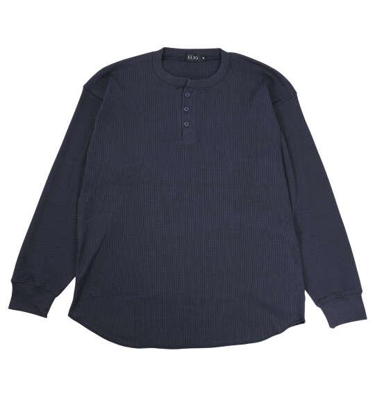 大きいサイズ メンズ EL.FO 無地ワッフル編み ヘンリーネック 長袖 Tシャツ ネイビー 1278-5680-4 3L 4L 5L 6L