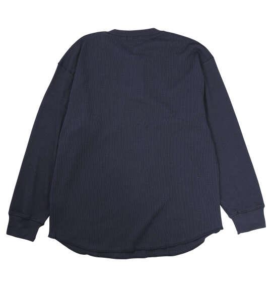 大きいサイズ メンズ EL.FO 無地ワッフル編み ヘンリーネック 長袖 Tシャツ ネイビー 1278-5680-4 3L 4L 5L 6L