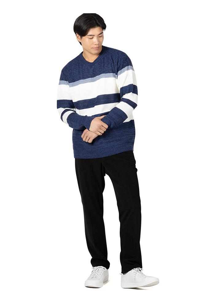 大きいサイズ メンズ SARTORIA BELLINI 国産 ウールブレンド ボーダー柄 クルーネック セーター 日本製 made in japan 秋冬新作 680-sbk2505c 【t2503】